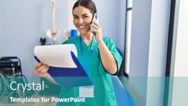  Presentation with rehab clinic - PPT layouts having young-beautiful-hispanic-woman-physiotherapist background and a  colored foreground