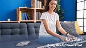  Presentation with piano - Presentation design featuring young-beautiful-hispanic-woman-playing background and a ocean colored foreground