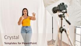  Presentation with beautiful hispanic woman - Presentation theme enhanced with young-beautiful-hispanic-woman-posing background and a lemonade colored foreground