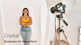  Presentation with beautiful hispanic woman - Slide set enhanced with young-beautiful-hispanic-woman-posing background and a lemonade colored foreground