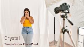  Presentation with beautiful hispanic woman - PPT theme with young-beautiful-hispanic-woman-posing background and a lemonade colored foreground