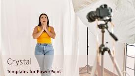  Presentation with beautiful hispanic woman - Theme consisting of young-beautiful-hispanic-woman-posing background and a  colored foreground