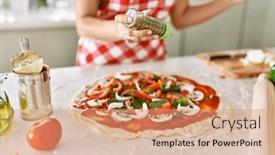  Presentation with oregano - Presentation theme consisting of young-beautiful-hispanic-woman-pouring background and a coral colored foreground