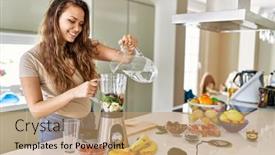  Presentation with beautiful hispanic woman - Slide set featuring young-beautiful-hispanic-woman-preparing background and a coral colored foreground