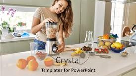  Presentation with smoothie - Slide set featuring young-beautiful-hispanic-woman-preparing background and a coral colored foreground