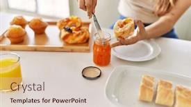  Presentation with jam - Presentation theme having young-beautiful-hispanic-woman-preparing background and a  colored foreground