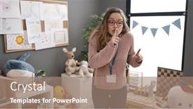  Presentation with preschool diversity - Presentation featuring young-beautiful-hispanic-woman-preschool background and a coral colored foreground