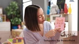  Presentation with teaching - Presentation design enhanced with young-beautiful-hispanic-woman-preschool background and a coral colored foreground