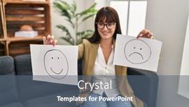  Presentation with beautiful hispanic woman - Presentation having young-beautiful-hispanic-woman-psychologist background and a ocean colored foreground