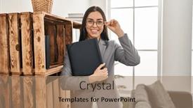  Presentation with binder - PPT theme featuring young-beautiful-hispanic-woman-psychologist background and a coral colored foreground