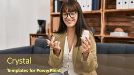  Presentation with speaking - Presentation theme having young-beautiful-hispanic-woman-psychologist background and a coral colored foreground