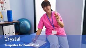  Presentation with rehab clinic - Presentation design with young-beautiful-hispanic-woman-pysiotherapist background and a teal colored foreground