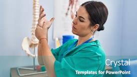  Presentation with rehab - Slide set with young-beautiful-hispanic-woman-pysiotherapist background and a teal colored foreground