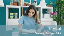  Presentation with reading table - Slides enhanced with young-beautiful-hispanic-woman-reading background and a teal colored foreground