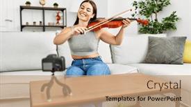  Presentation with recording - Theme having young-beautiful-hispanic-woman-recording background and a coral colored foreground