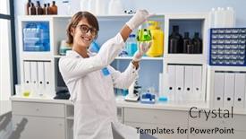  Presentation with beautiful hispanic woman - PPT theme having young-beautiful-hispanic-woman-scientist background and a light gray colored foreground