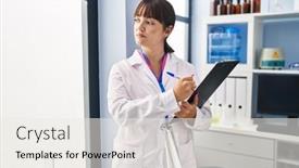  Presentation with beautiful hispanic woman - PPT layouts enhanced with young-beautiful-hispanic-woman-scientist background and a sky blue colored foreground