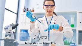  Presentation with beautiful hispanic woman - Presentation theme featuring young-beautiful-hispanic-woman-scientist background and a light blue colored foreground