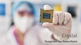  Presentation with medical pharmacy - Presentation theme having young-beautiful-hispanic-woman-scientist background and a soft green colored foreground
