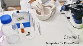  Presentation with sample - Presentation theme enhanced with young-beautiful-hispanic-woman-scientist background and a light gray colored foreground
