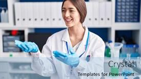  Presentation with confident young hispanic woman - Theme with young-beautiful-hispanic-woman-scientist background and a light blue colored foreground