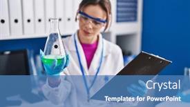  Presentation with test tube laboratory - Theme consisting of young-beautiful-hispanic-woman-scientist background and a teal colored foreground