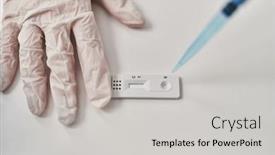  Presentation with antigen test - Presentation theme enhanced with young-beautiful-hispanic-woman-scientist background and a light gray colored foreground