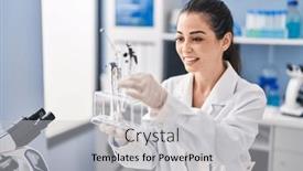 Presentation with tubes - Presentation with young-beautiful-hispanic-woman-scientist background and a light gray colored foreground