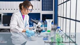  Presentation with sample - Presentation theme enhanced with young-beautiful-hispanic-woman-scientist background and a light blue colored foreground