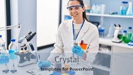  Presentation with street food - Slide deck having young-beautiful-hispanic-woman-scientist background and a light blue colored foreground