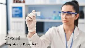  Presentation with sample - Theme featuring young-beautiful-hispanic-woman-scientist background and a soft green colored foreground