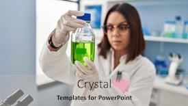  Presentation with liquid - Slides consisting of young-beautiful-hispanic-woman-scientist background and a light gray colored foreground