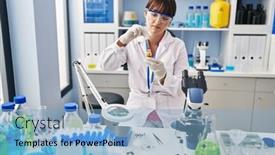  Presentation with liquid - Presentation enhanced with young-beautiful-hispanic-woman-scientist background and a light blue colored foreground