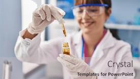  Presentation with liquid - Presentation theme consisting of young-beautiful-hispanic-woman-scientist background and a light gray colored foreground