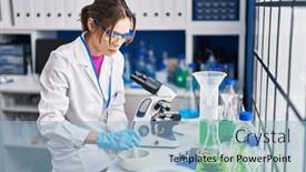  Presentation with sample - Presentation theme enhanced with young-beautiful-hispanic-woman-scientist background and a light blue colored foreground