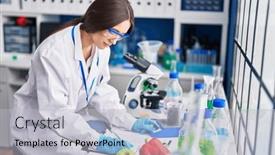  Presentation with report - Theme consisting of young-beautiful-hispanic-woman-scientist background and a light gray colored foreground