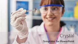  Presentation with young plant - PPT theme consisting of young-beautiful-hispanic-woman-scientist background and a soft green colored foreground