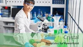  Presentation with microscope - Presentation theme featuring young-beautiful-hispanic-woman-scientist background and a seafoam green colored foreground