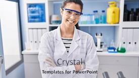  Presentation with confident young hispanic woman - PPT theme consisting of young-beautiful-hispanic-woman-scientist background and a light gray colored foreground