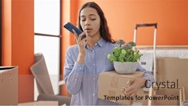  Presentation with voice - Theme having young-beautiful-hispanic-woman-sending background and a coral colored foreground