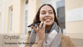  Presentation with beautiful hispanic woman - Presentation design featuring young-beautiful-hispanic-woman-sending and a coral colored foreground