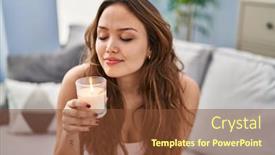  Presentation with beautiful hispanic woman - Slide deck featuring young-beautiful-hispanic-woman-sitting background and a  colored foreground