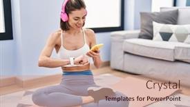  Presentation with beautiful hispanic woman - Presentation with young-beautiful-hispanic-woman-sitting background and a coral colored foreground