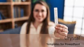  Presentation with antigen test - Presentation design having young-beautiful-hispanic-woman-sitting background and a coral colored foreground