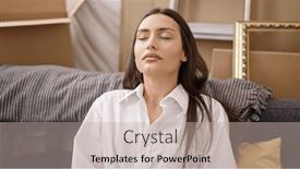  Presentation with breathing - Presentation theme with young-beautiful-hispanic-woman-sitting background and a mint green colored foreground