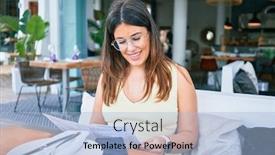  Presentation with restaurant menu - PPT theme consisting of young-beautiful-hispanic-woman-smiling background and a light blue colored foreground