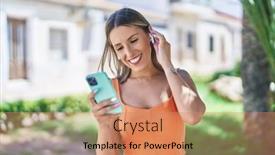  Presentation with confident young hispanic woman - PPT theme with young-beautiful-hispanic-woman-smiling background and a coral colored foreground