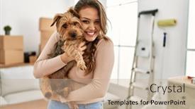  Presentation with confident young hispanic woman - Presentation theme having young-beautiful-hispanic-woman-smiling background and a coral colored foreground