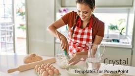  Presentation with confident young hispanic woman - Presentation design enhanced with young-beautiful-hispanic-woman-smiling background and a coral colored foreground