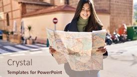  Presentation with city map - Presentation with young-beautiful-hispanic-woman-smiling background and a lemonade colored foreground